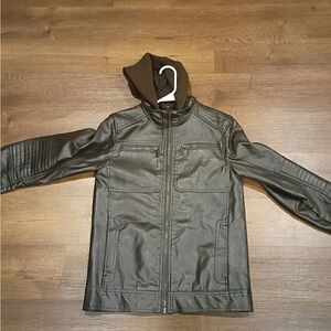Urban Republic Faux Leather Moto Jacket w/ Hood– Size L (14/16)